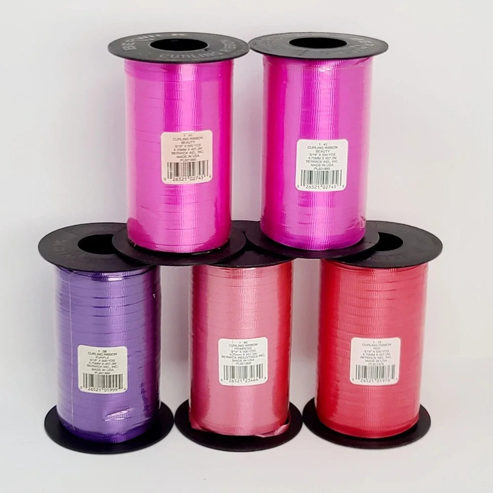 VALUE BUNDLE: Lot of 5 NEW Curling Ribbon 500 Yard Spools Pink Purple Red USA